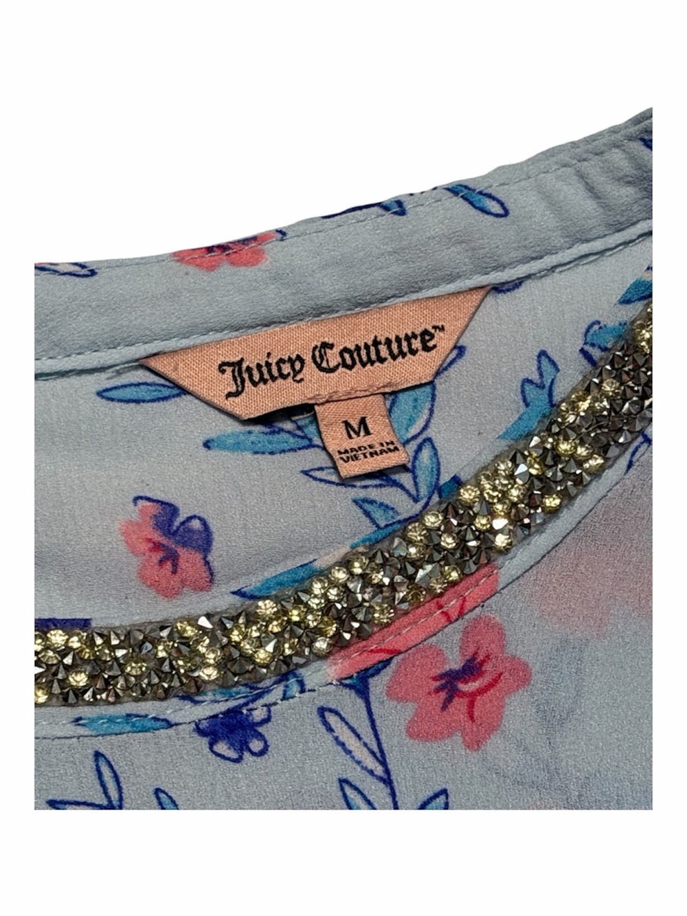Juicy Couture Light Blue Floral Flutter Top Size Medium - Picture 4 of 5